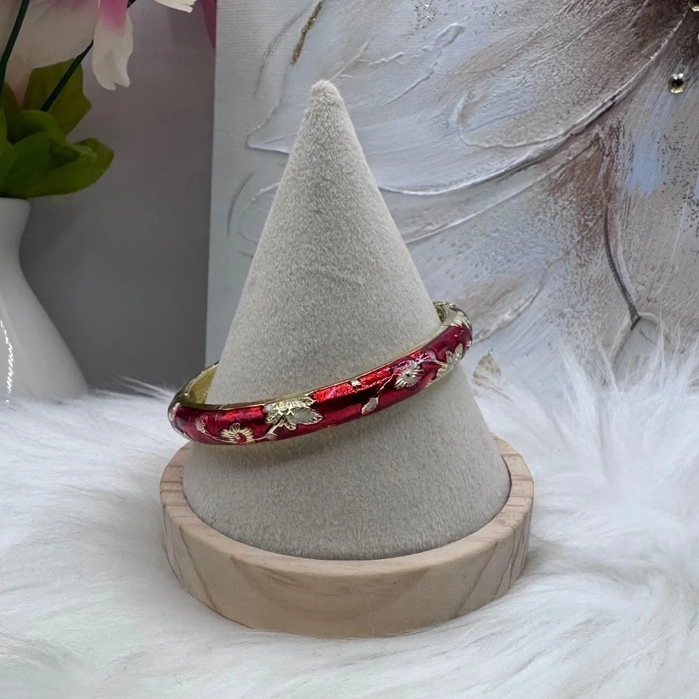 Red Flower Enamel Cloisonne Bracelet Bangle